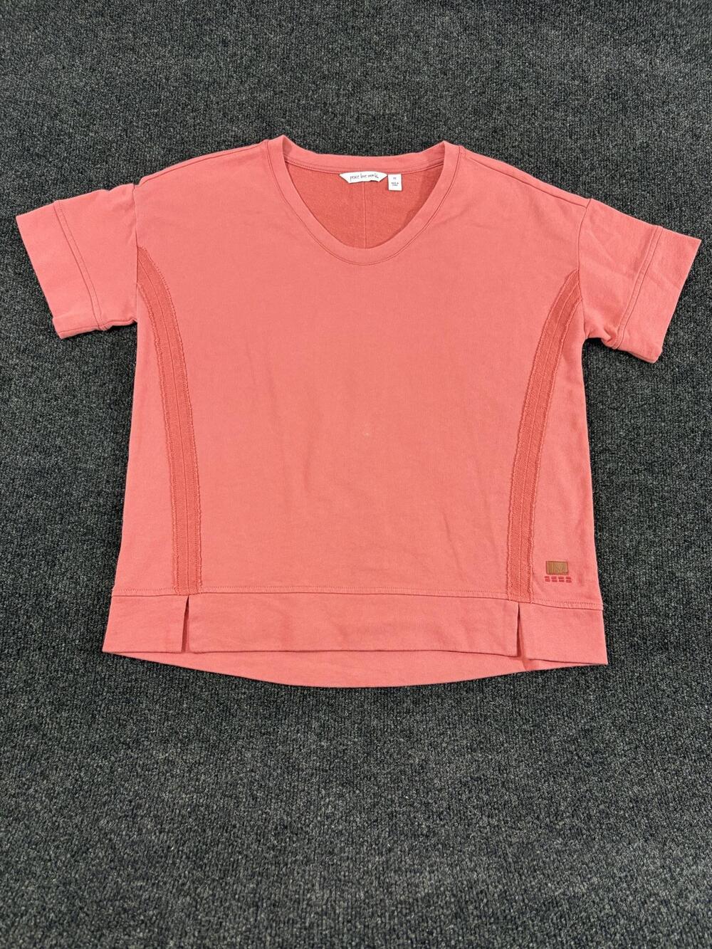 Peace Love World Shirt Womens XS Pink Crew Neck Short Sleeve Jersey Top Casual